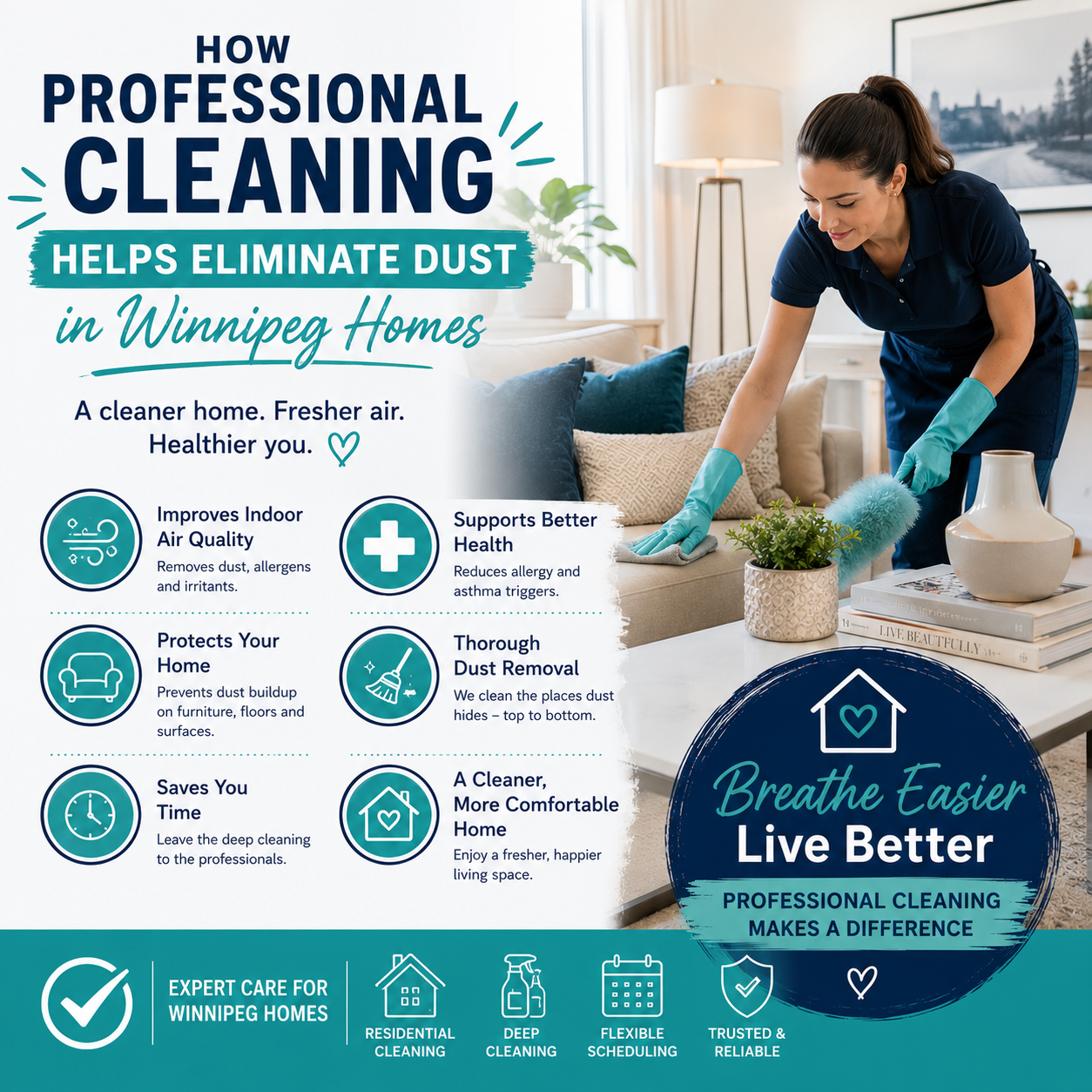 An image for a blog titled How Professional Cleaning Helps Eliminate Dust in Winnipeg Homes