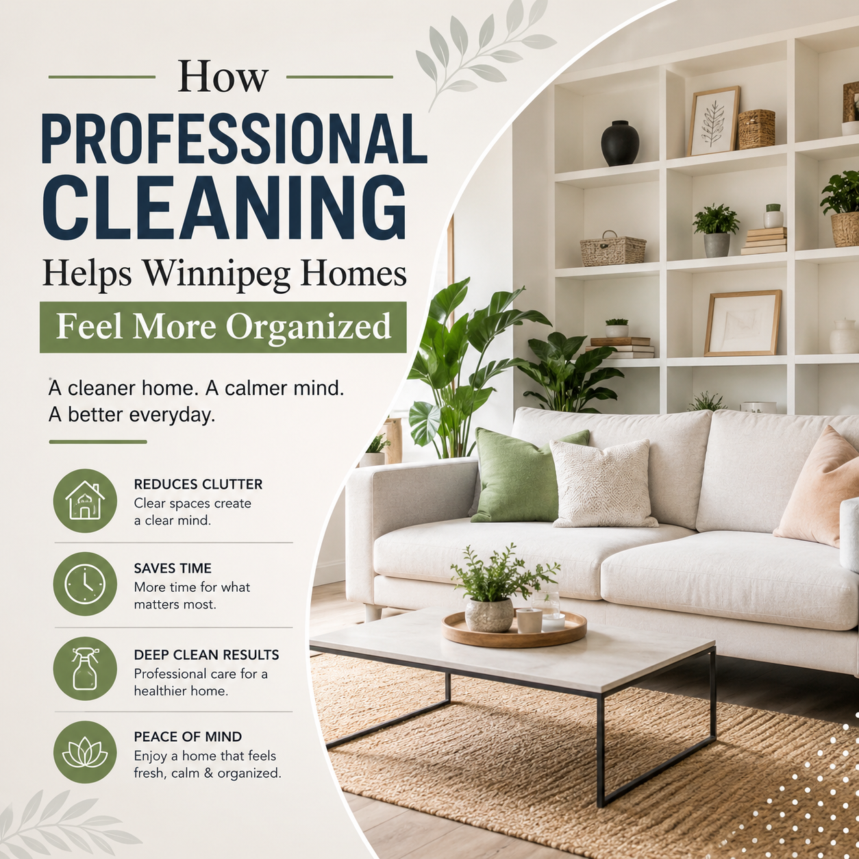 An image for a blog titled How Professional Cleaning Helps Winnipeg Homes Feel More Organized