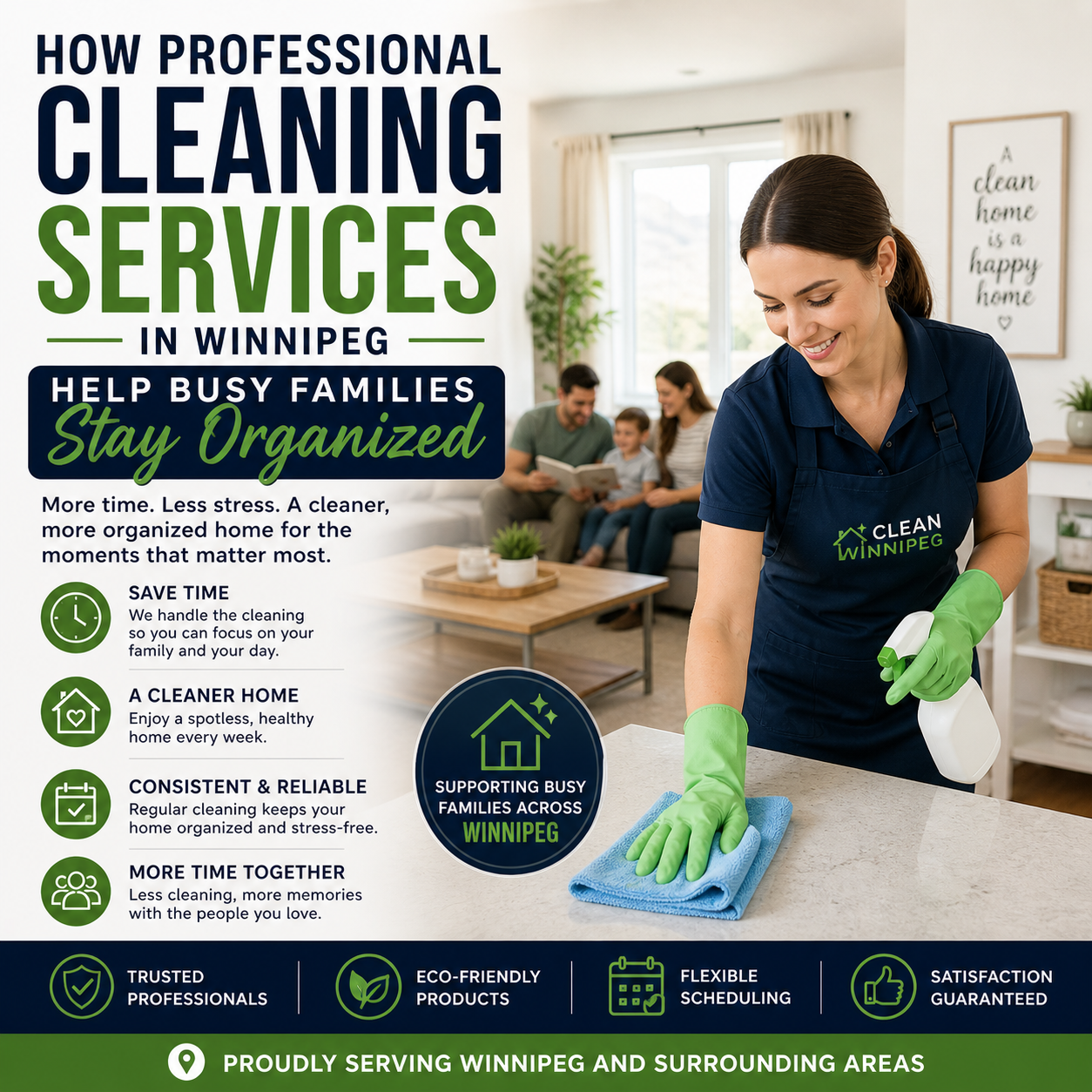 An image for a blog titled How Professional Cleaning Services in Winnipeg Help Busy Families Stay Organized