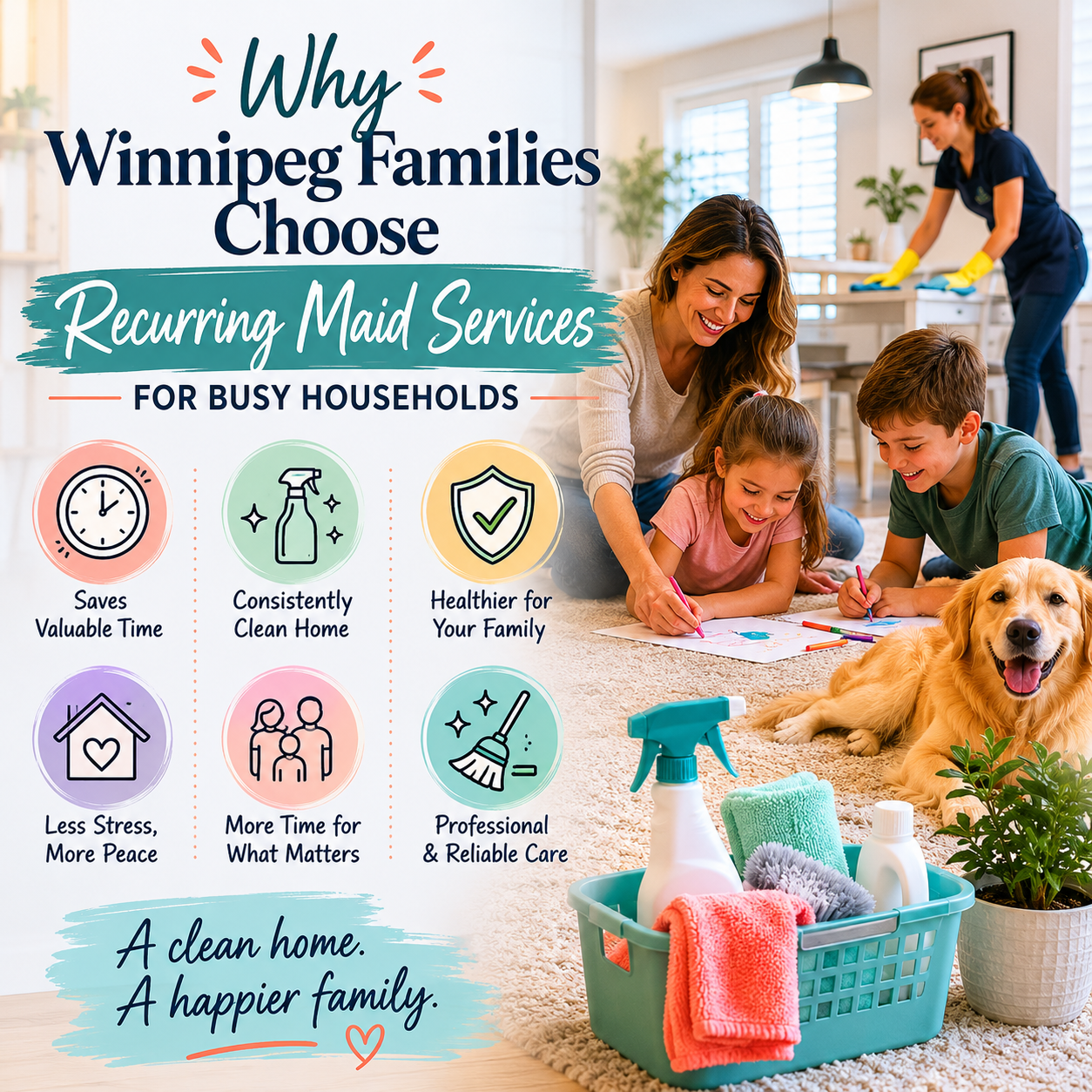 An image for a blog titled Why Winnipeg Families Choose Recurring Maid Services for Busy Households