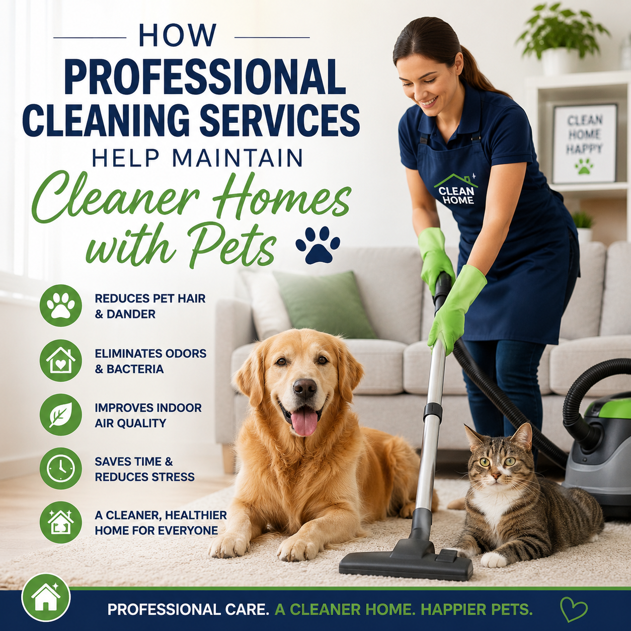 An image for a blog titled How Professional Cleaning Services Help Maintain Cleaner Homes with Pets