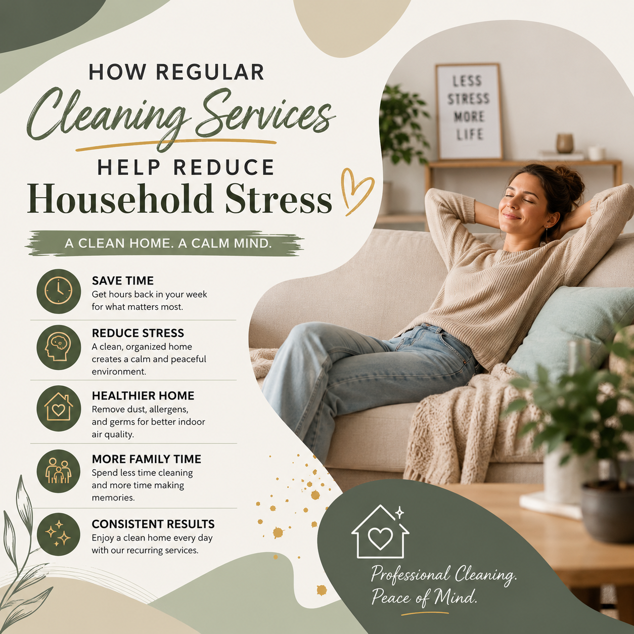 An image for a blog titled How Regular Cleaning Services Help Reduce Household Stress