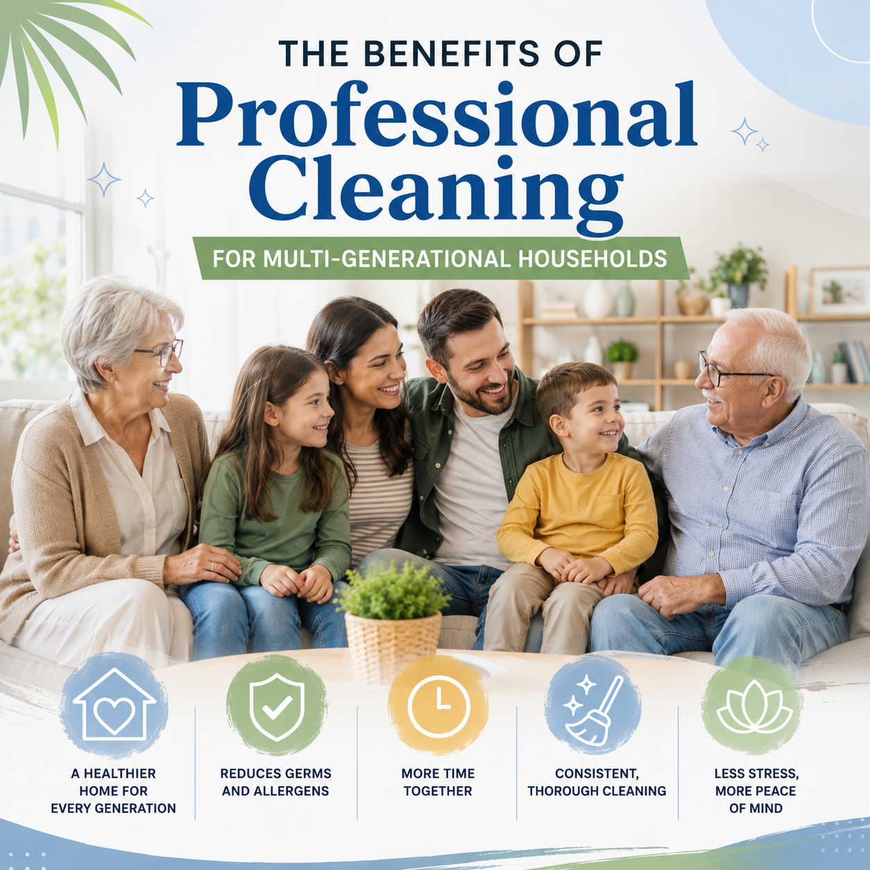 An image for a blog titled The Benefits of Professional Cleaning for Multi-Generational Households